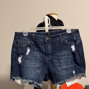 Ashley Stewart Dark Blue Distressed Jean Shorts